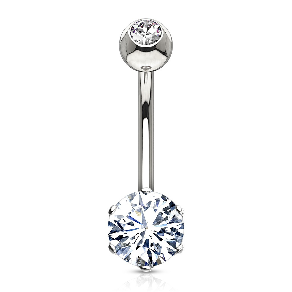 14k White Gold Belly Button Ring Round Gem Belly Button Rings & Bars ...
