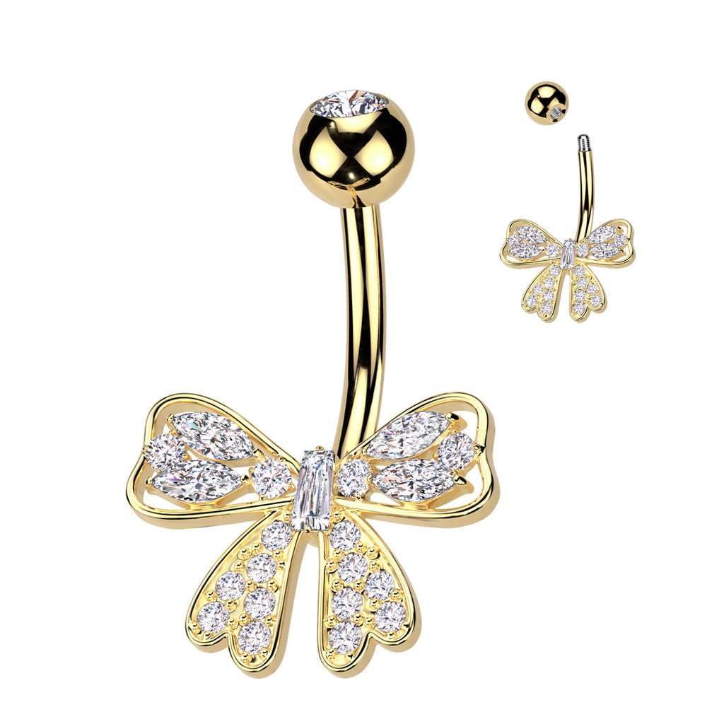 Gold Pavé Bow Belly Ring