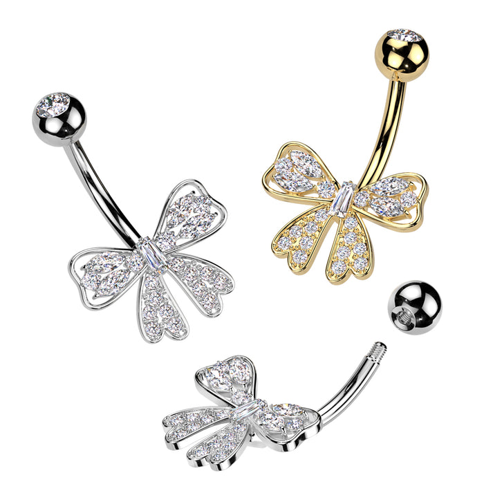 Gold Pavé Bow Belly Ring