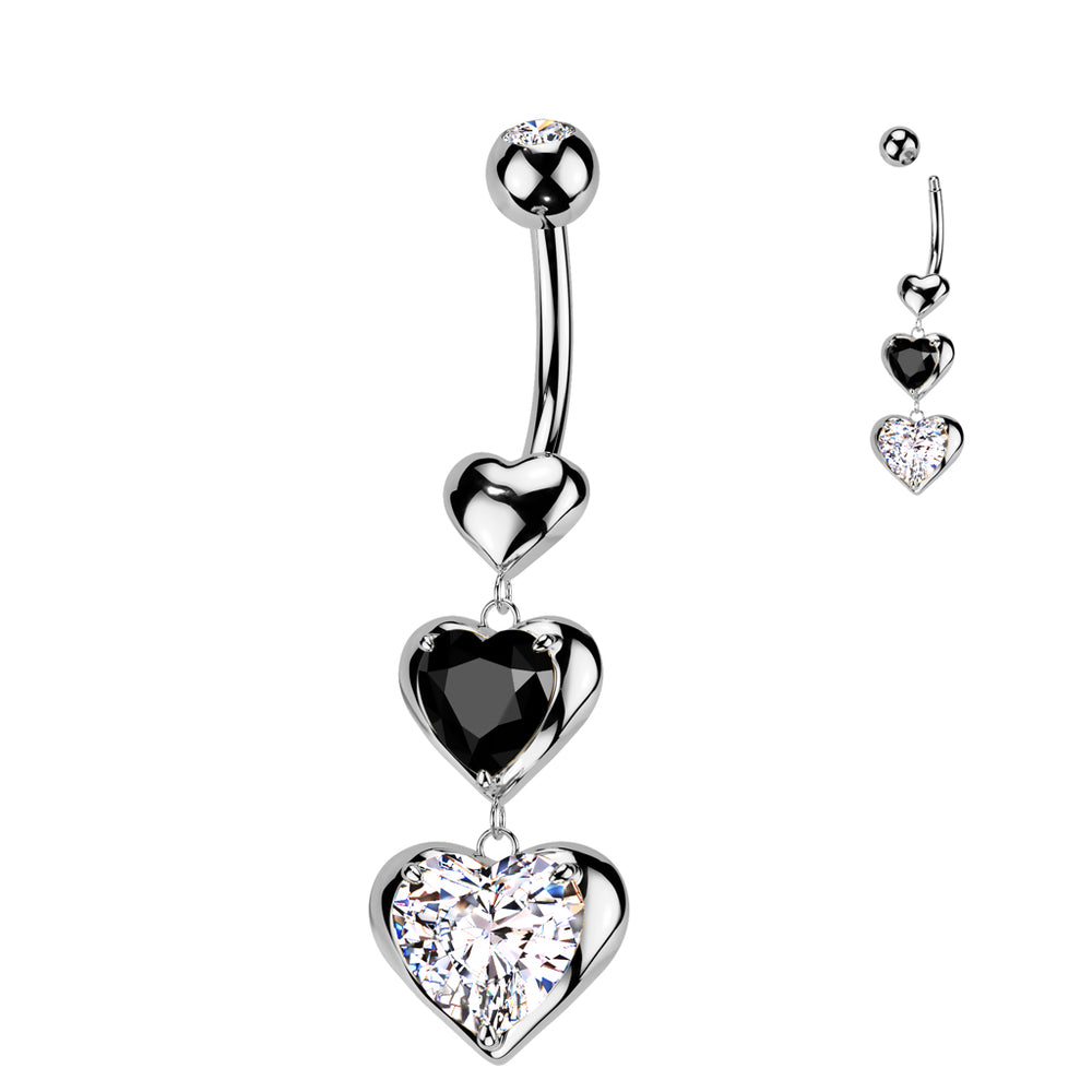 Silver Triple Heart Dangle Belly Ring