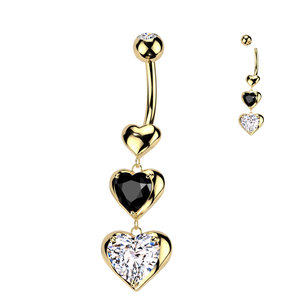 Gold Triple Heart Dangle Belly Ring