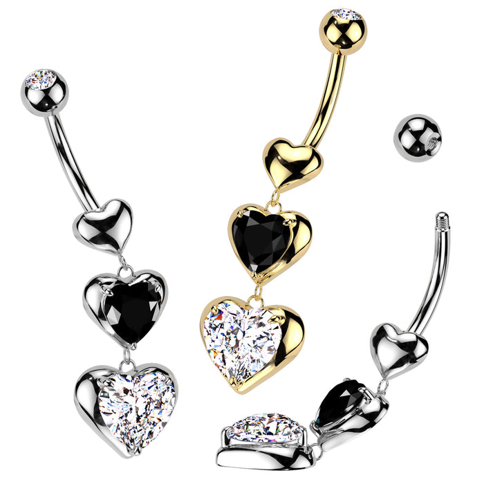 Silver Triple Heart Dangle Belly Ring