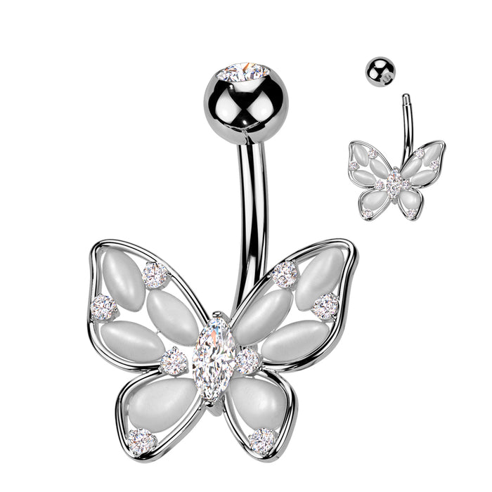 Silver Cat's Eye Gemstone Butterfly Belly Ring