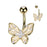 Gold Cat's Eye Gemstone Butterfly Belly Ring