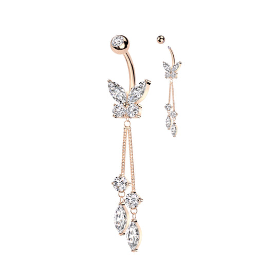 Long Layered Flower Belly Ring Belly Button Rings & Bars — Belly Bling