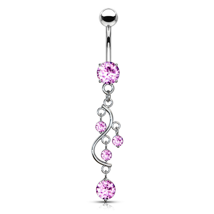 Pink CZ Vine Belly Ring