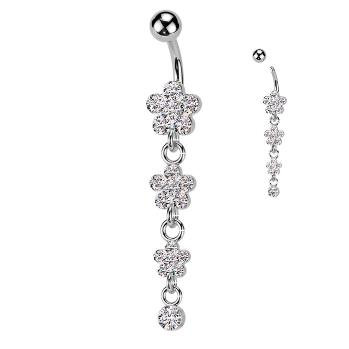 Silver Cascading Flower Belly Ring