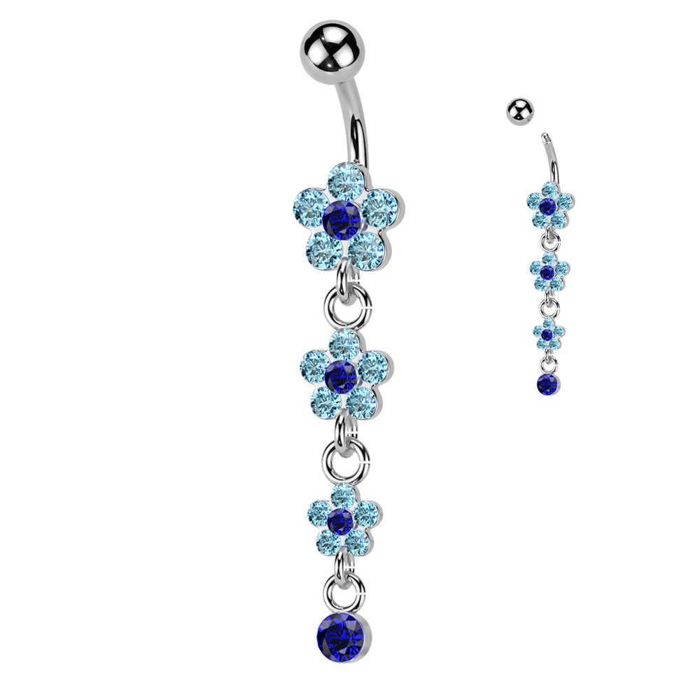 Blue Cascading Flower Belly Ring