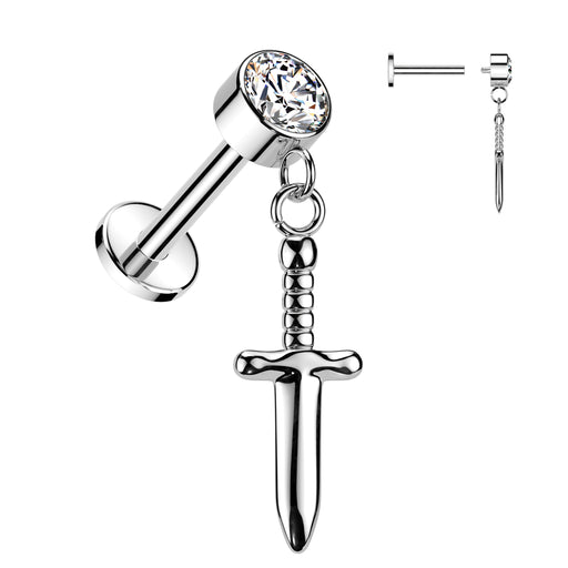 Silver Dagger Dangle Labret Stud