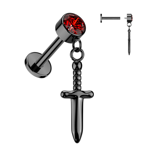 Black Dagger Dangle Labret Stud