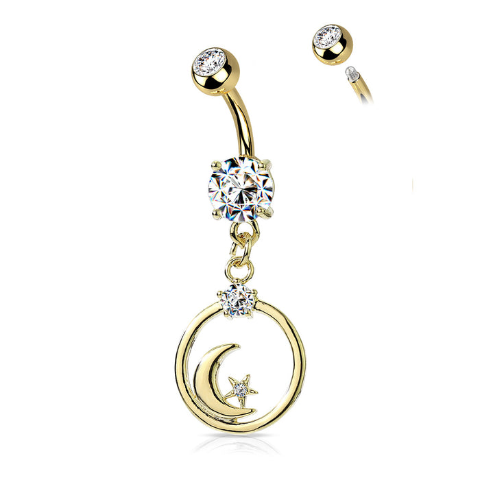 Cubic Zirconia Crescent Moon and Star Dangle Stud Earrings in