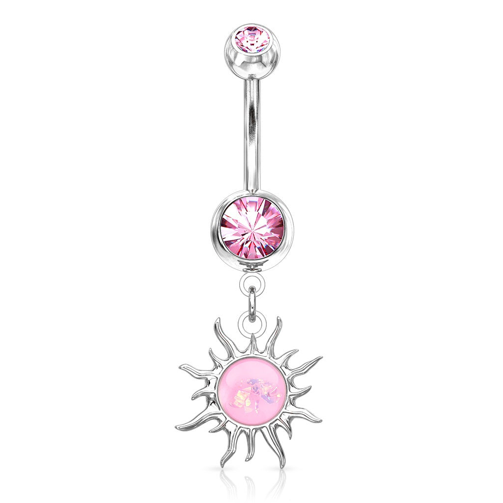 Clear Gem Sparkling Pink Heart Full of Love Dangle Belly Ring