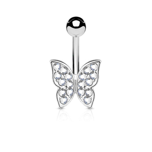 Clear Crystal Paved Butterfly Belly Ring