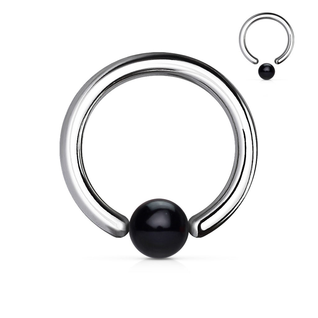Captive Bead Ring - Black Onyx - 14k White Gold - 3/8