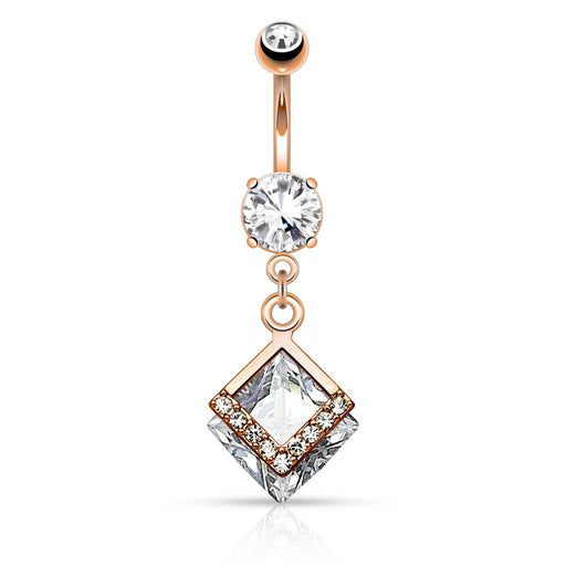 Rose Gold Diamond Shape CZ Belly Ring