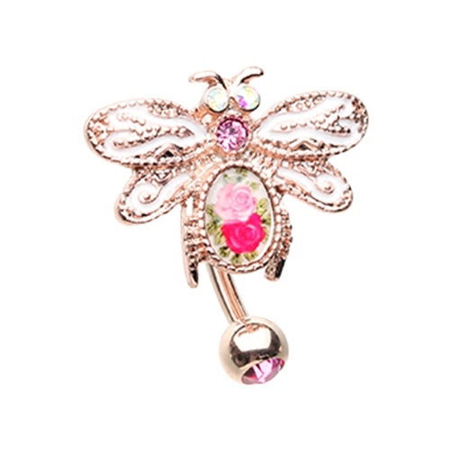 14g 3/8” PVD Rose Gold Double Jeweled Dragonfly Belly Button Ring – Painful  Pleasures