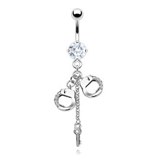 Dangling Clear Gem Handcuff Belly Ring Belly Bars & Belly Button Rings ...