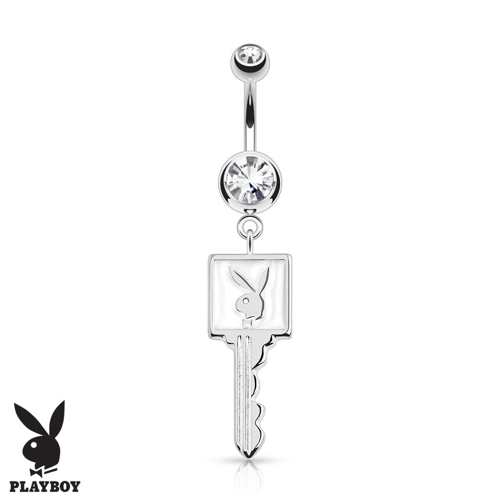 White Playboy Bunny Key Belly Ring