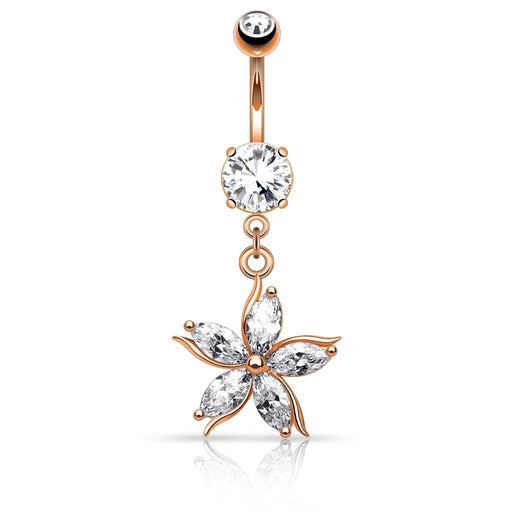 Rose Gold Flower with CZ Petals Belly Ring