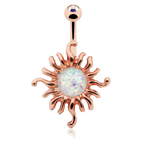 Pink Sun Opal Glitter Belly Ring