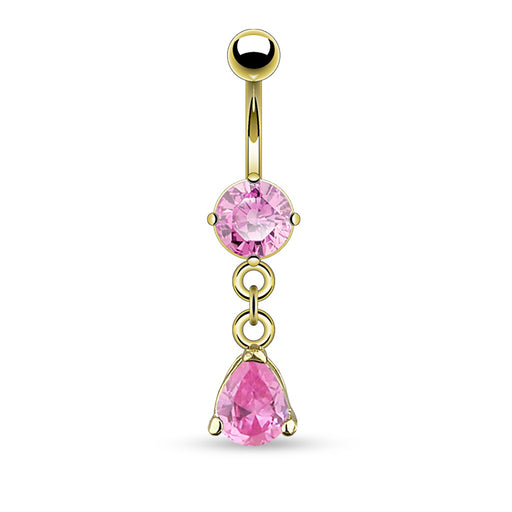 Teardrop Dangle Belly Ring - Pink