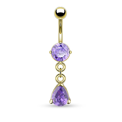 Teardrop Dangle Belly Ring - Purple